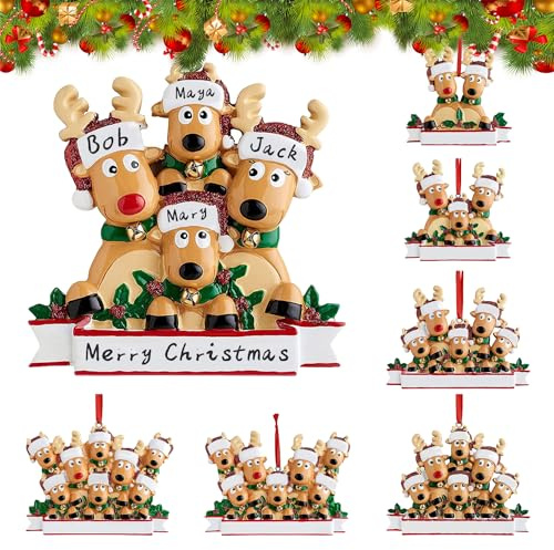 2025 Christmas Reindeer Family Decorations, Personalized DIY Christmas Ornaments Tree Hanging Pendant Family of 2,3,4,5,6,7,8, Xmas Decor Gifts for Home (Family of 4)