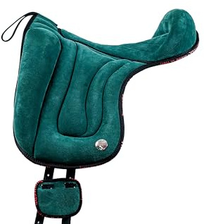 PIONEER Silla de Montar Caballo 50x45 en Piel de Ante - Silla de Equitación Bareback para Monta Natural, Hecha en Italia - Acolchado de Ovata y Espuma de Memoria - Cincha de Neopreno - Negro