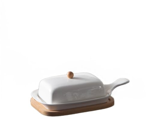 oskas Beurrier couvert en céramique avec couvercle, plats de ferme, porte-beurre, pot à beurre pour comptoir, ensemble de 3 pièces