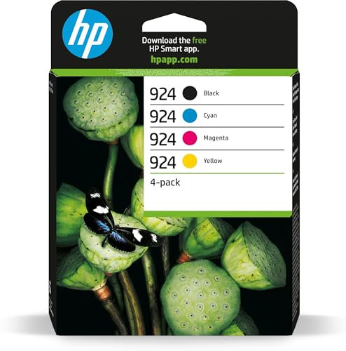 HP 924 (6C3Z1NE) Multipack Original Druckerpatrone, Schwarz und Farben, 1xSchwarz, 1xCyan, 1xMagenta, 1xGelb für HP OfficeJet Pro 8124e, 8122e, 8132e, 8135e, 8134e, 8125e All-in-One-Drucker