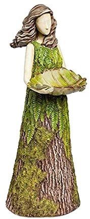 Duiaynke Statue mit Vogelfutterstation, Farn-Fee, Garten, Hof, Rasen, Dekoration, 30 x 10 cm
