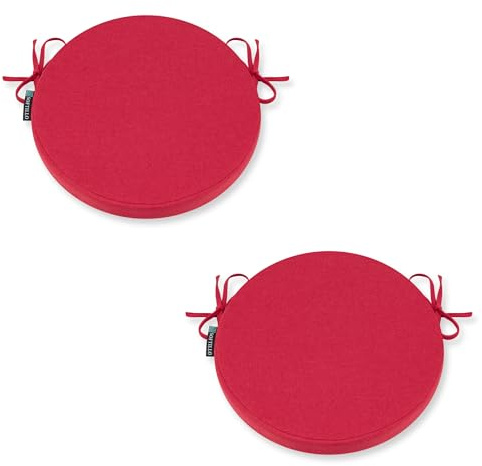 Premium Round Chair Cushion – 36x5cm Thick Foam Padding with Removable Cover and Secure Ties – Comfortable and Durable Seat Pad Cushions for Indoor/Outdoor Home, Patio, Garden Use (Red, Pack of 2)