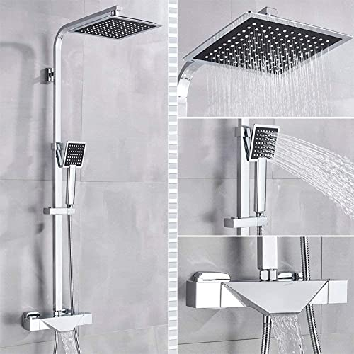 Shower System Thermostat Bath Faucet Black Shower Faucet Rain Shower Head Wall Bath tub Mixer tap Thermostat-Controlled Shower Set Thermostatch Room Thermostat_Chrom_C. Decoration
