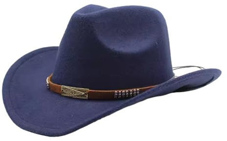 Lifup Cowboyhut Damen Herren Cowgirlhut Vintage Breite Krempe Fedora Hut Outdoor Western Cowboy Hut Mit Gürtel Blau