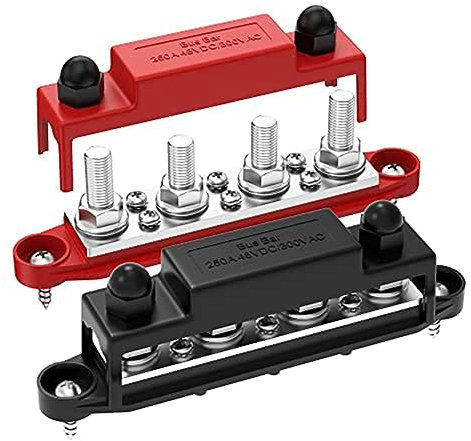 Giyofom 2 PCS 250A 12V Bus Bar Battery Power Distribution Block Black & Red Plastic+Metal Car Audio 12 Volt DC Busbar