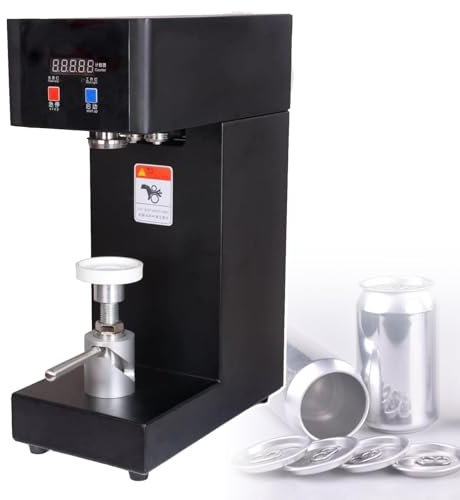 QIUFANGY Liquid can cup sealer, bubble tea can sealer, suitable for juice/beer, counting digital screen display(Black,110V)