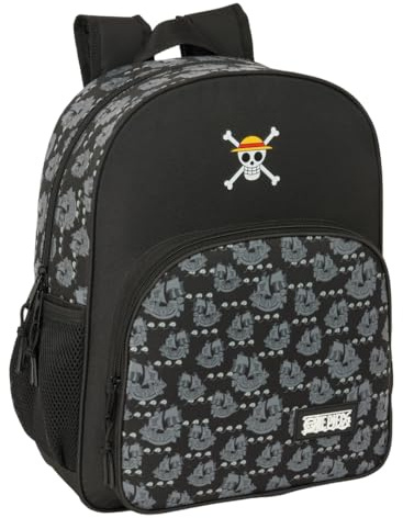 Safta ONE PIECE PIRATES - Skolryggsäck för barn, barnryggsäck, lämplig för skolbarn, bekväm och mångsidig, kvalitet och styrka, 32 x 12 x 38 cm, svart, M, Avslappnad