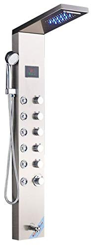 LED Light Shower Panel Waterfall Rainfall Shower Faucet Set SPA Massage Jet Bath Shower Column Shower Mixer Tap Tower Brushed Nickel 8007