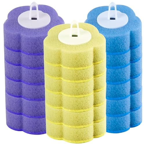 Disposable Toilet Brush Heads, 3-Color Sponge Refills, Hygienic No-Clean Replacement Heads for Toilet Cleaner Double-layer Packaging, Unpack to Reveal 18 pcs(Without handle)