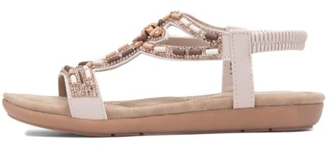 Lilley Womens Beige Beaded Strappy Slip On Sandal