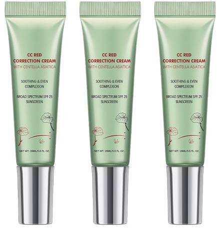 CC Red Correct con Centella Asiática, Corrector Facial Invisible de Poros, Crema CC Light con FPS 25, para imperfecciones, enrojecimiento y marcas de acné