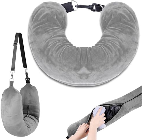 HOPNKN Stuffable Neck Pillow for Travel, Travel Pillow Stuffable with Clothes, Travel Neck Pillows With Adjustable Straps for Essentials Extra Luggage(Grey)