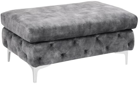 Riess Ambiente Chesterfield Hocker MODERN BAROCK - 92 cm - dunkelgrau Samt Sitzhocker Fußhocker