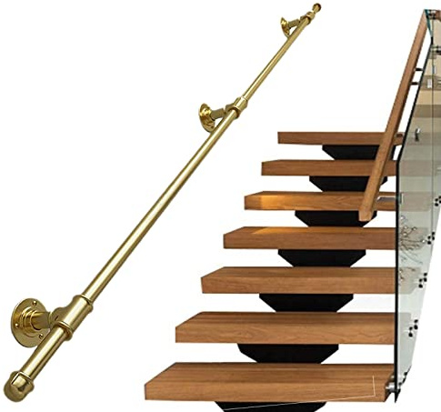 Pasamanos dorado para escaleras interiores y exteriores, barra de soporte de hierro forjado, barandilla de estilo industrial para pasillo y baño (tamaño: 360 cm)