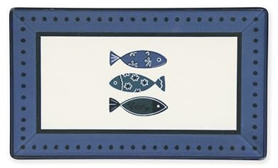 Excelsa Ocean Set 6 piatti in ceramica, 25x15cm, decorazione pesci