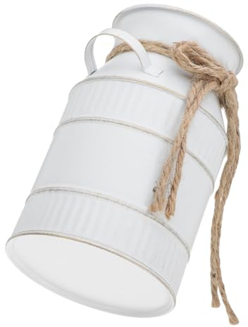 SMASOLO Jarrón Vintage de Hierro con Asa para Plantas y Flores Secas Florero Rústico Europeo para Decoración Interior Jarra Lechera para Hogar y Balcón