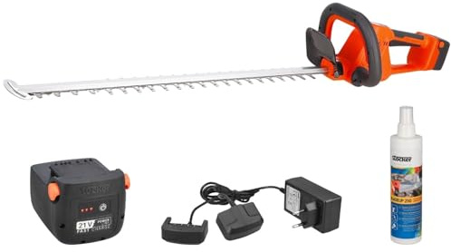 STOCKER - Kit Tagliasiepi a Batteria 21V Power Line con Motore Brushless, Batteria Fast Charge 2,6Ah, Caricabatterie Doppio 21V e Bladeup – Lame 50 cm, Doppia Velocità
