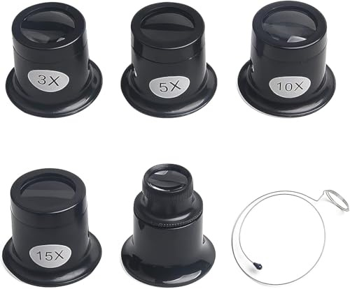 EHOENTROPY Urmakarlupp 3x/5x/10x/15x/20x juvelerarlupp med förstoringsglas stålring, urmakare öga okular, förstoringsglas monokulär urmakare förstoringsglas ögonförstoringsglas för smycken, diamanter