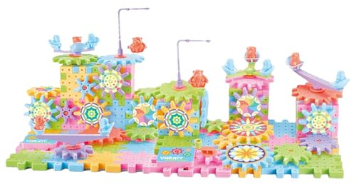 Jouets à blocs d'engrenages électriques – Kit de jeu mignon et fiable, puzzle portable à emboîter, jouet éducatif coloré favorisant la créativité | Parfait pour construire, apprendre les principes méc