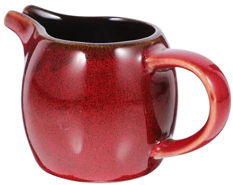 AMUSLESUR Jarra de Cerámica con Asa y Boquilla Vertedora, Capacidad Pequeña para Crema y Salsa, Color Rojo Escamado, Dispensador Práctico para Café, Leche y Cocina en Hogar y Cafetería