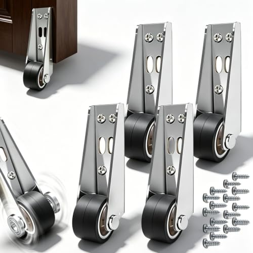 Vertical Track Roller Wheel, Heavy Duty Vertical Bottom Guide Roller, Ultra-Quiet Rubber Door Smooth Sliding Support Caster, Anti-Wobble Anti-Sag Furniture Guide for Gate, Cabinet & Drawer (4)