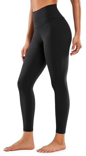 CRZ YOGA Donna Vita Alta Yoga Fitness Spandex Palestra Pantaloni Sportivi 7/8 Leggins con Tasche - 64cm Nero-R009 44
