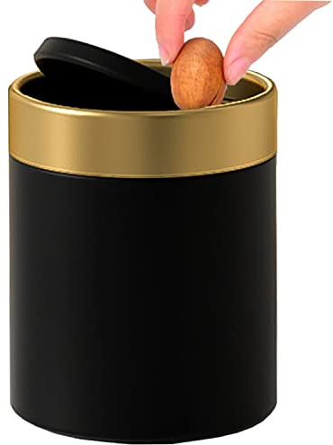 JILLICK Mini Trash Can with Lid, Metal Small Tiny Mini Trash Bin Can, Mini Countertop Trash Cans for Desk Car Office Kitchen, Swing Top Trash Bin 1.5 L/0.40 Gal (Black)