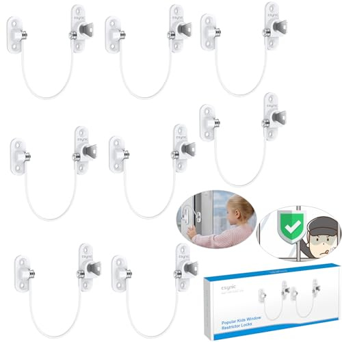 eSynic 8 PCS UPVC Window Door Lock Cable Restrictor with Keys Baby Child Safety Locks Anti-Theft Security Lock Protection Lock Buckle Cable Catch Wire for Home Public Commercial Applications Safety