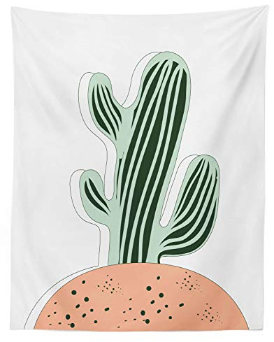 Lunarable Cactus Tapestry Twin Size, Cartoon Saguaro Doodle Soil Plantation Garden Art Botanical, Wall Hanging Bedspread Bed Cover Wall Decor, 68 X 88, Peach Evergreen