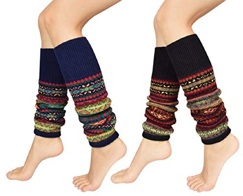 Voqeen Stulpen Damen Beinwärmer Knie Socken Böhme Gehäkelt Gestrickt Stulpen Bein Wärmer Beinstulpen Strümpfe Gestreift Strümpfe Socken Verdicken Tanzen Strumpf Lange Beinwärmer