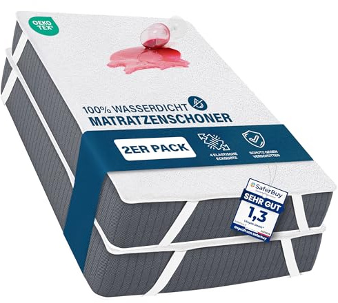 Wasserdichter Matratzenschoner, 160x200 cm (2er Pack), mit 4 Eckbändern