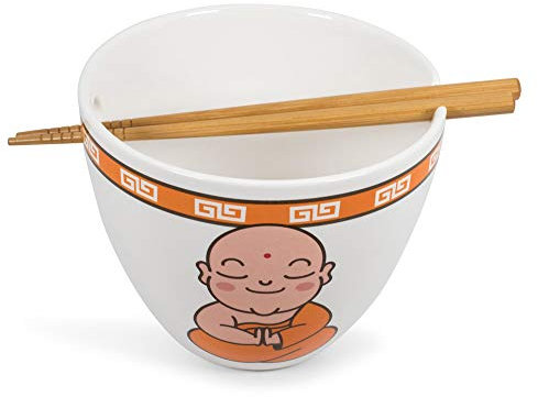 Toynk Hungry Buddha Japanese Dinnerware Set | 16-Ounce Ramen Bowl and Chopsticks