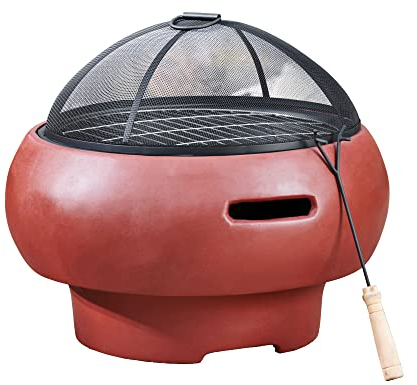Teamson Home Jardín, Brasero de Leña Pequeño, Hoguera para Leña Al Aire Libre, Meubles De Exterior, Chimenea, Calentador De Hoguera, Quemador de Leña con Atizador, Parrilla y Tapa, Rojo