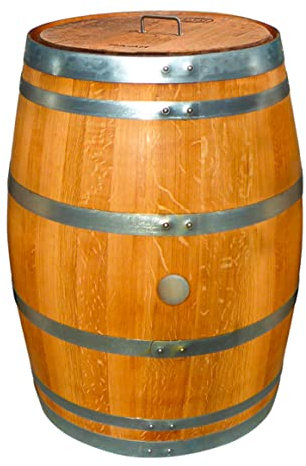 Barril de Lluvia - Madera reacondicionada 225 L Abierto - con Tratamiento de Aceite (Barril Abierto con Tapa - asa de Metal)