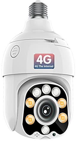 Light Bulb Camera, 3MP 4G SIM Card 360 Rotate Auto Tracking 360 Panoramic Camera Light Bulb PTZ IP Camera Two Way Audio Security E27 Bulb Cam,5MP