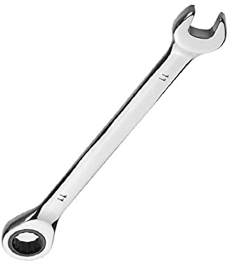 Leliafleury Llave de carraca de 11 mm, cabeza fija, llave combinada, llave métrica de acero cromo vanadio pulido CR-V, 72 dientes, caja y anillo de extremo abierto, herramienta de llave de trinquete