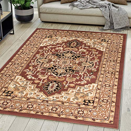 Mazovia Alfombra Oriental - Diseño Oriental de Salón Grande de Pelo Corto - Alfombras de Habitación de Matrimonio, Dormitorio y Comedor - Marrón 140x200 cm