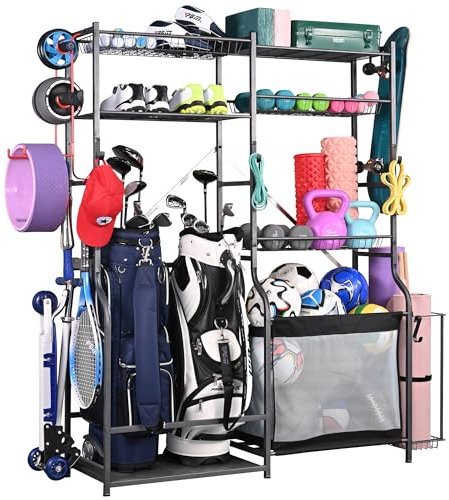 PLKOW Extra-Large Ball and Sports Equipment Storage Rack, Black
