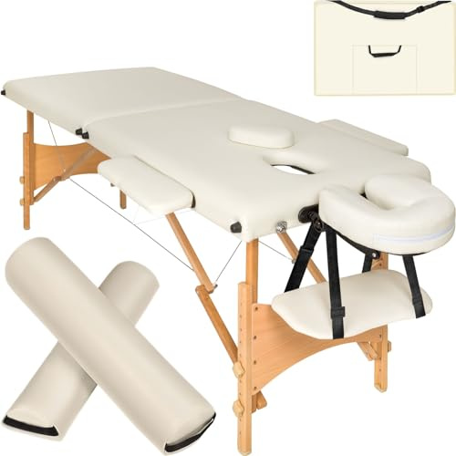 Set 2-zons Massagebänk Freddi med 5 cm stoppning och träram inklusive massagerullar (Beige)