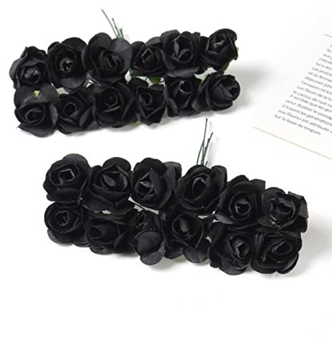 MUNACRAFT Künstlicher Rosenstrauß aus Papier, künstliche Blumen, Heimdeko, Hochzeitsdekoration, Weihnachtsdekoration, DIY Brautkranz, Handarbeit, Schwarz, 120 Stück