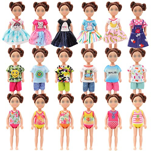 Miunana 5 vestidos + 5 vestidos + 5 pantalones + 5 trajes de baño para muñeca de niña de 6 pulgadas (no incluye muñeca)