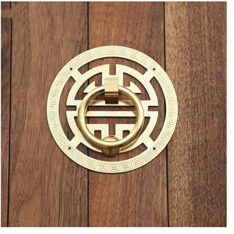NISMIA Antiker Türgriff Aushöhlen Schnitzen Kupfer Ring Griffe Vintage Schrank Küche Ziehgriff Holz Türknauf Klopfer Messing Schublade Zieht Türklopfer (Size : 10cm)