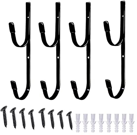 Lot de 4 crochets de piscine en métal avec 8 vis pour bâtons télescopiques, écumeurs, râteaux, filets, brosses, tuyau d'aspiration, accessoires de jardin et de piscine (noir)
