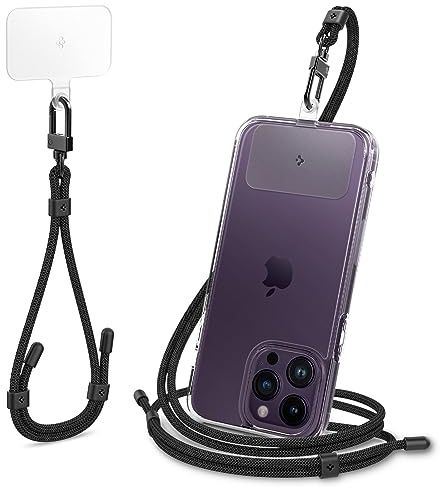 Spigen Handykette Universal Handyhülle mit Band zum Umhängen & Handschlaufen Set [ConTag] kompatibel mit iPhone 16/15/14/13 Serien, Galaxy S25/S24/S23 und Allen Smartphones - Schwarz