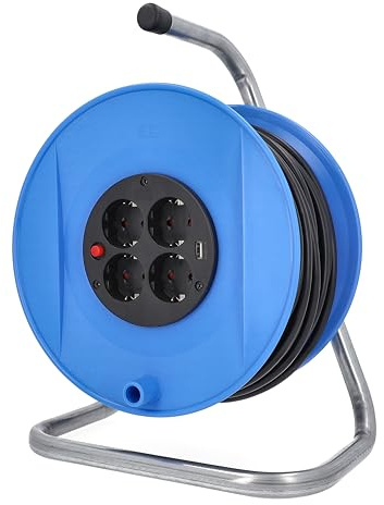 as - Schwabe Kabeltrommel 50 m, IP20 Innenbereich, 4 Steckdosen, USB | Thermoschutzschalter, Made in Germany
