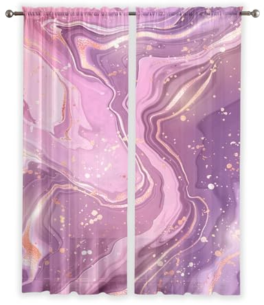 Gardinen Rosa Lila Marmor Vorhänge Thermovorhang Verdunkelungsvorhang Vorhang Blickdicht für Wohnzimmer Schlafzimmer Kinderzimmer Gardinen mit ösen 2 Stücke Curtains(2x91.5x214cm)