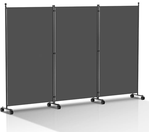 Cecaylie Paravent auf Rollen, Raumteiler Garten Stellwand, Trennwand Balkon Sichtschutz, flexibel 3 Teilig Privatschutz, Faltbar Paravent für Büros, Balkon, Anthrazit(263x 181 cm), 2 Stück