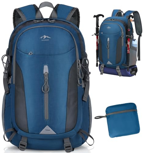 RAINSMORE Wanderrucksack Herren Damen 40L Wasserdichter Rucksack Leichter Faltbarer Reiserucksack Groß Trekkingrucksack Sportrucksack mit Reflexstreifen Für Campingplätze Radfahren Bergsteigen Reisen
