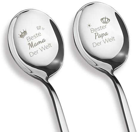yumcute Papa und Mama Geschenke 2 Stücke Kaffeelöffel mit Gravur Beste Papa & Bester Mama der Welt Teelöffel Edelstahl Löffel Geschenk Geburtstag Jahrestag Hochzeitstag Geschenke Weihnachtsgeschenke