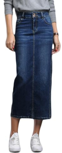 ORANDESIGNE Damen Maxi Long Jeans Rock Bleistift Jeansrock Hohe Taille A-Linie Lange Denim Röcke Freizeit Lässig Voller Länge Boutique Blau Denim Jeansrock im Used Look